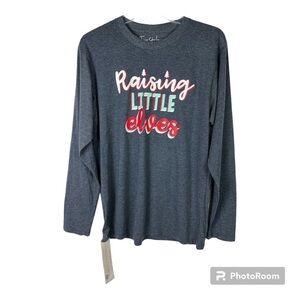 "Raising Little Elves" Holiday Graphic Tee Blue NWT Sz M